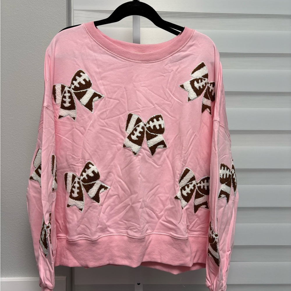 NWOT Football Bow Sweater Peach Love Size M - Picture 2 of 4